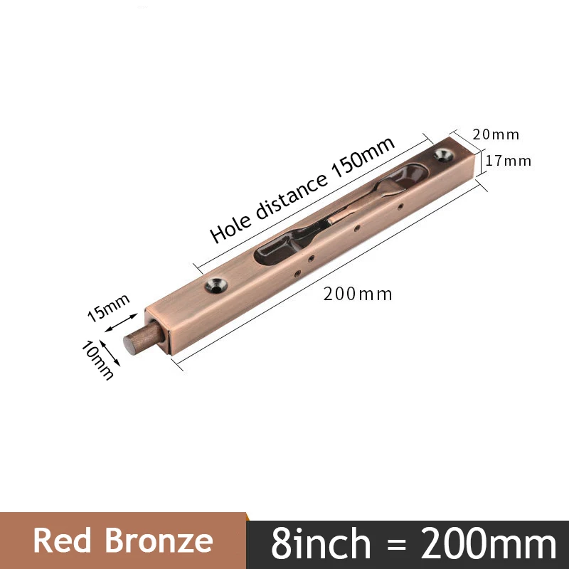 Red Bronze 8inch KAK 4/6/8/10 дюймов Нержавеющая сталь Скрытая стержень автомобильной двери охранник дверная защелка на сдвигающуюся дверь, замок с болтами, для ванной комнаты: защита от пыли и аппаратное обеспечение - Цвет: Red Bronze 8inch