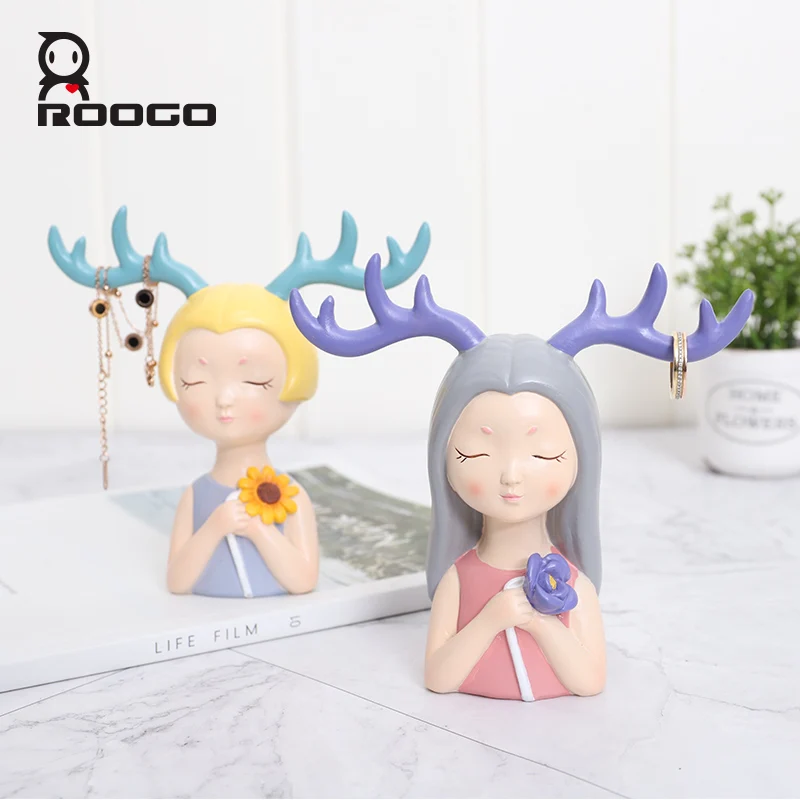 

ROOGO аксессуары для украшения дома, фигурка, современные поделки из смолы, милая девушка на день рождения вечерние свадебные подарки, украшение для гостиной