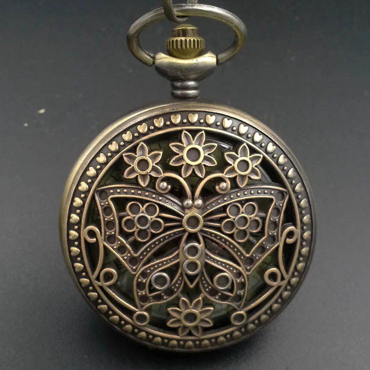 Бабочка насекомые Дизайн Бронзовый Тон Оптовая цена Механические карманные часы