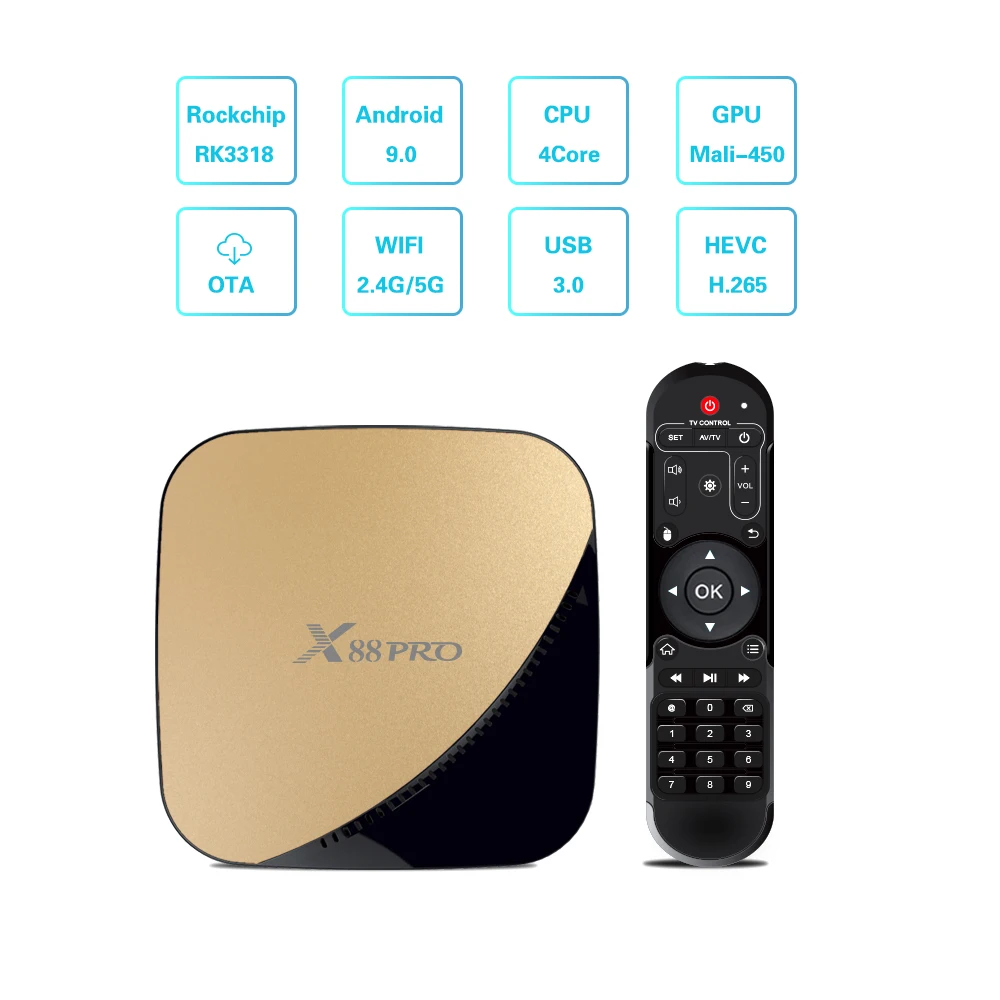 X88 pro Android 9 0 ТВ-бокс 4 Гб RAM 64 Assistant Rockchip RK3318 четырехъядерный 2 &amp 5G Dual Wifi H.265 Youtube 4K Google