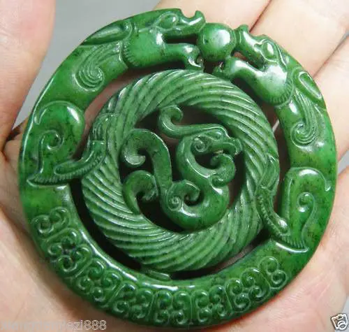 Старинная китайская ручная работа зеленый нефритовый резная подвеска с драконом
