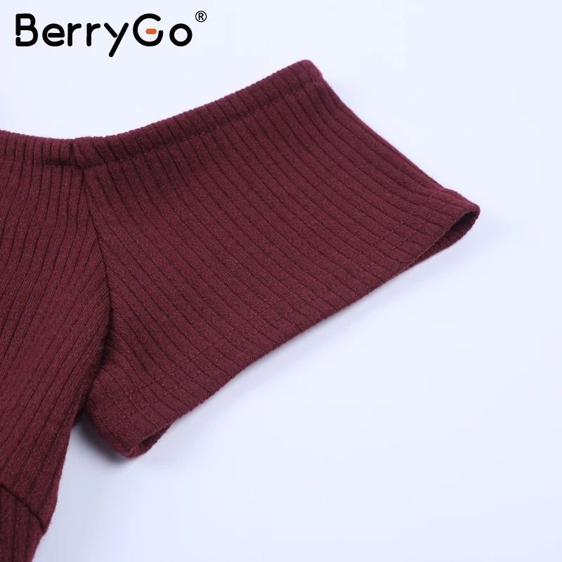 BerryGo, Холтер, на шнуровке, вязаный свитер, платье, женское, с открытыми плечами, облегающее платье, Осень-зима, элегантное, Открытое платье, vestidos