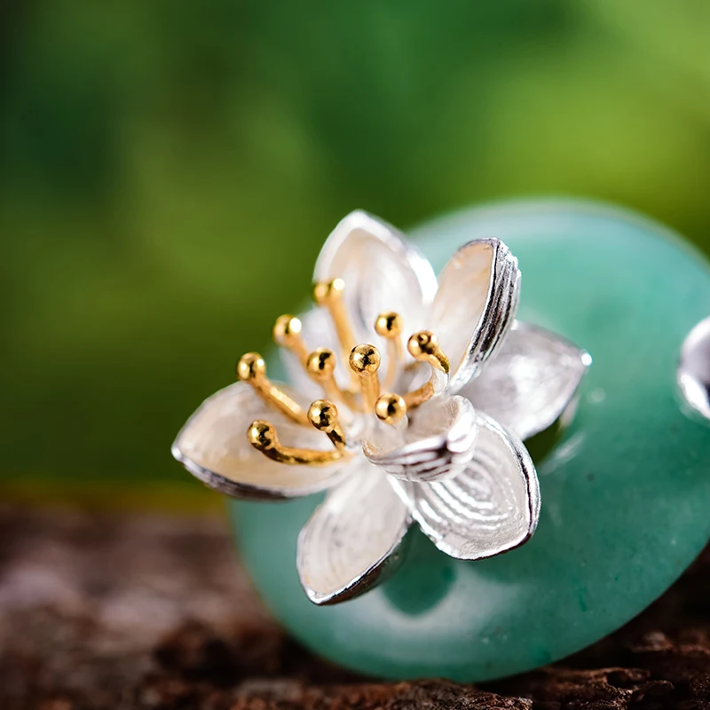 Lotus весело натуральная 925 пробы серебряные подвески для Для женщин круглый зеленый авантюрин серебряный брелок с цветами без Цепочки и ожерелья для девочек Gits