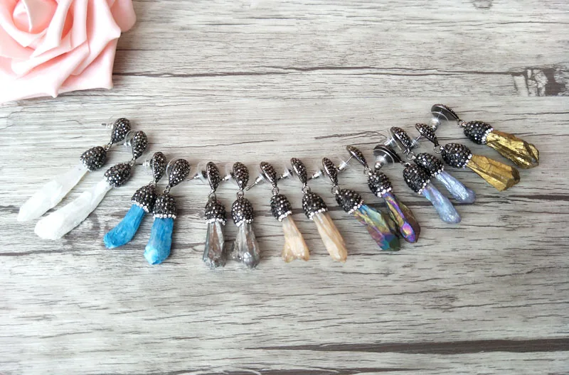 Оптовая продажа 5 пар натуральный жеод druse Agat e stone charms серьги хрустальные стразы