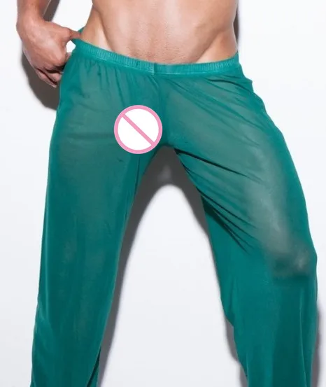 Hot Men Sexy Pants Transparent Mesh Underwear Long John Sleep Sex Wear Bottom Gay Male Home Lounge Clothing|long johns|long johns clothinglong john