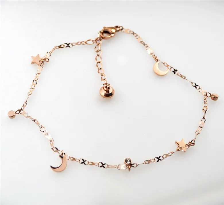 

YUNRUO Titanium Steel Rose Gold Color 2020 Cute Moon Star Anklet Woman Jewelry Accessories Wholesale Never Fade Free Shipping