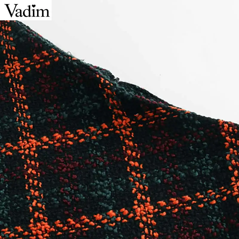 Vadim винтажный твидовый в клетку Мини-Юбка стильная молния сзади fly faldas mujer Женская