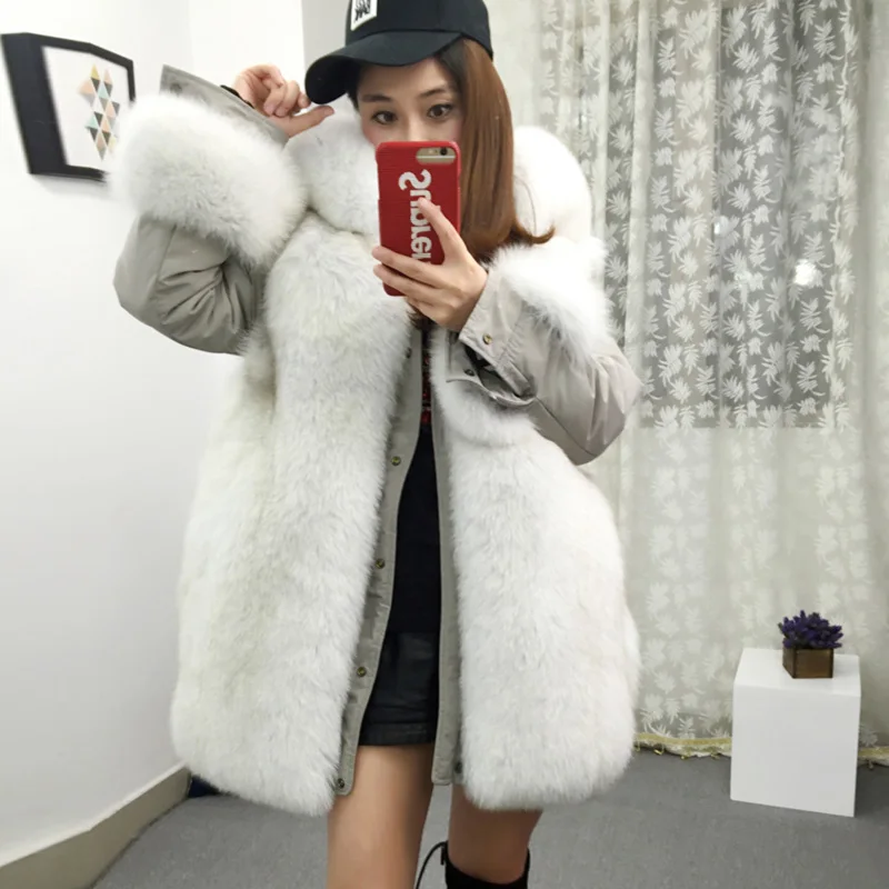 2022 Winter Jacket Women Natural Real Fox Fur Collar Coat 90 White Duck Down Long Parka Outwear Parkas Jacket Warm