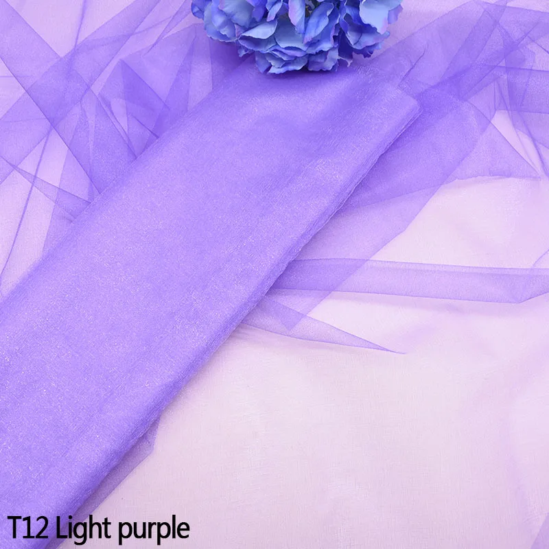 T12light purple 5/10 м 45 см, белый, фиолетовый, розовый, двор с украшением в виде кристаллов Свадебные тюлевые платья прозрачная органза рулон ткани Mariage Пряжа Ленты для свадебных стульев украшения - Цвет: T12light purple