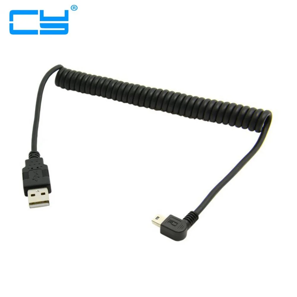 Угловой мини-USB-кабель Сwinięty USB A Тип папа USB-Mini 90-градусный 5-контактный разъем B