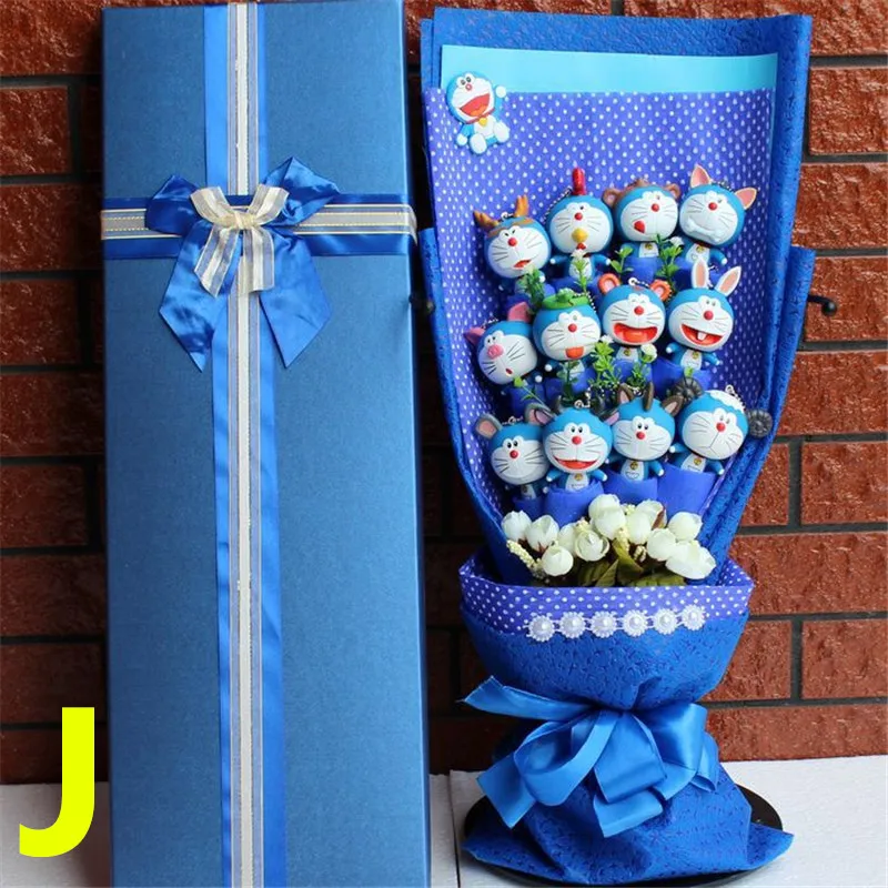 Мини ПВХ Doraemon Цветы Букет Искусственные розы цветок из искусственного шелка подарок Букеты Свадебные День Святого Валентина игрушки довольно люблю