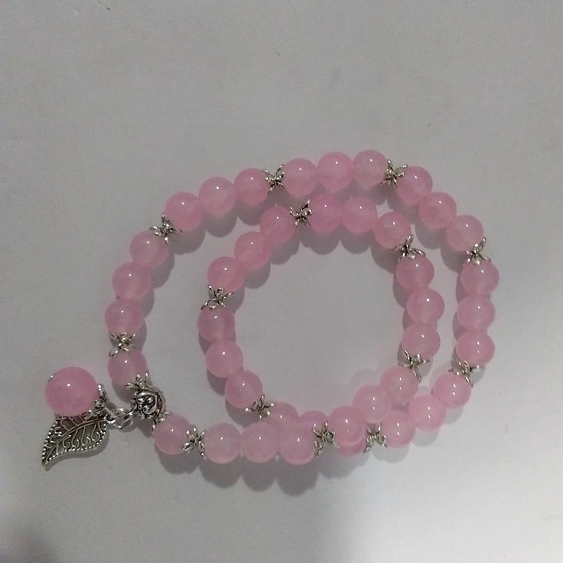 Женский браслет с кристаллами голубой розовый Круглый 8 мм|crystal bracelet|pink crystal