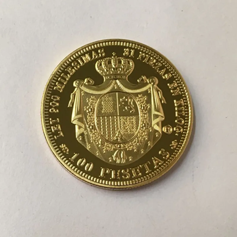 5 шт. 1870 Espana монета 24 K настоящее позолоченное 32 мм Испания значок сувенирное украшение монета