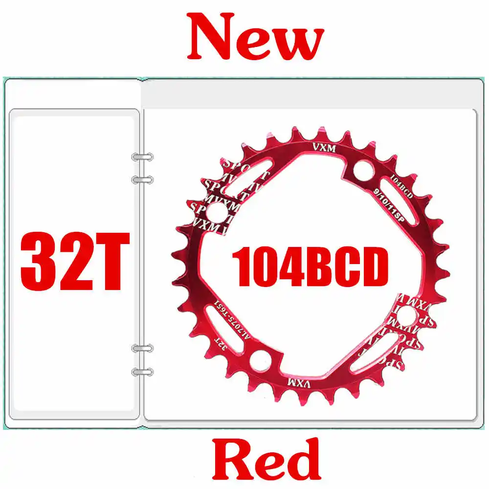 32T red 104bcd VXM круглая узкая широкая цепь MTB велосипед новейший дизайн полый Сверхлегкий 104BCD 32T 34T Звездочка 7075-T6 круглая шатунная пластина - Цвет: 32T red 104bcd