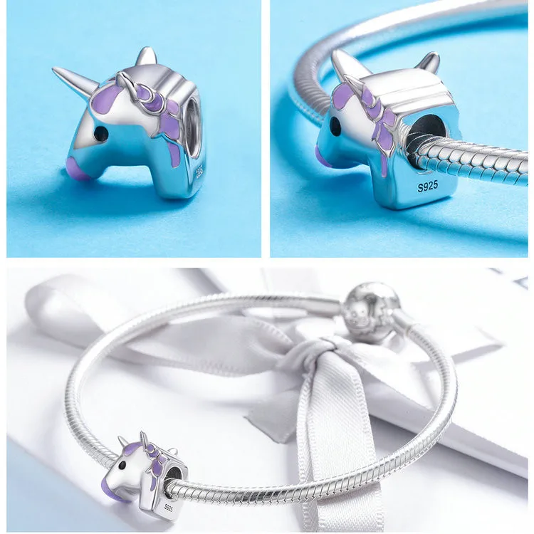 Подходит для браслета Pandora Серебро 925 CZ эмаль Единорог амулеты дети красочные карусель на детской площадке бусины для изготовления ювелирных изделий
