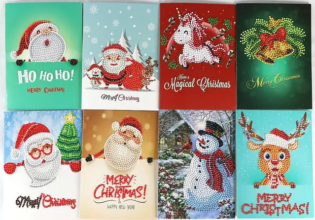 

5D DIY Diamond Painnting Christmas Greeting Cards Full Round Greeting Card Diy Painting Kits Diamond Painting Christmas Cards