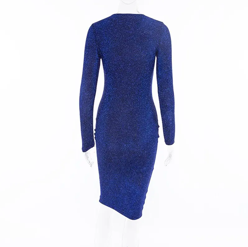 Женское платье до середины икры с глубоким v образным вырезом блестящее длинным