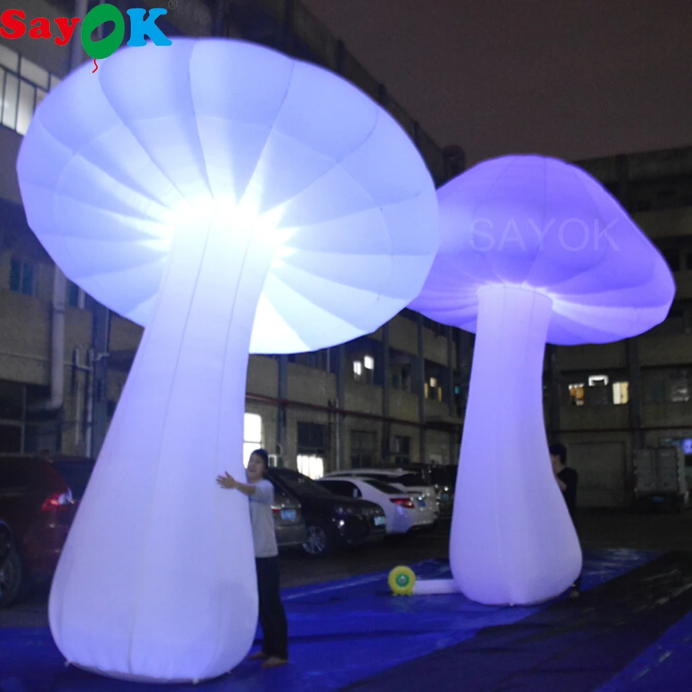 

Sayok 3M 5M High Giant Inflatable Mushroom Glow in the Dark with 16 Colors LED Lights Changing for Event Wedding Party Decor