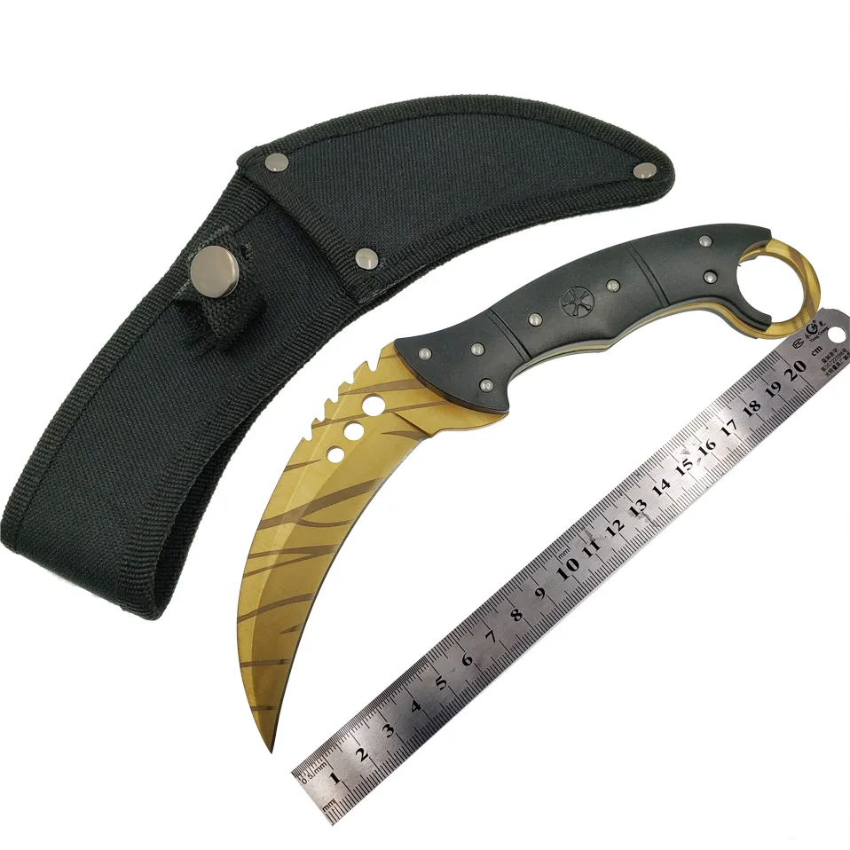 Golden stripe Swayboo doppler cs go karambit Походный нож, выцветает, счетчик ударов, черный мачете, тактический нож с фиксированным лезвием, инструмент для улицы - Цвет: Golden stripe