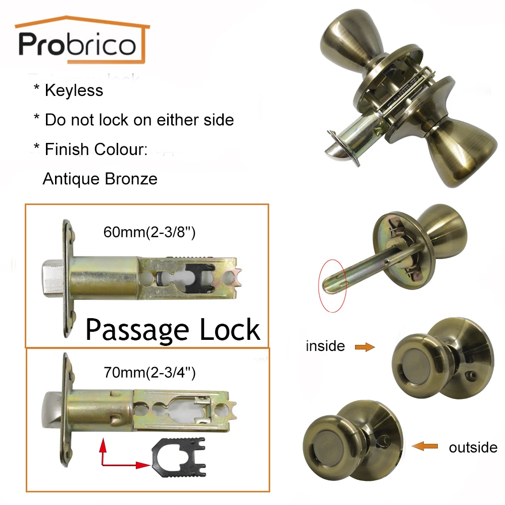 Probrico античные бронзовые дверные замки, межкомнатные дверные ручки для ванной комнаты, спальни, прачечной, детской комнаты, домашняя дверная фурнитура, принадлежности