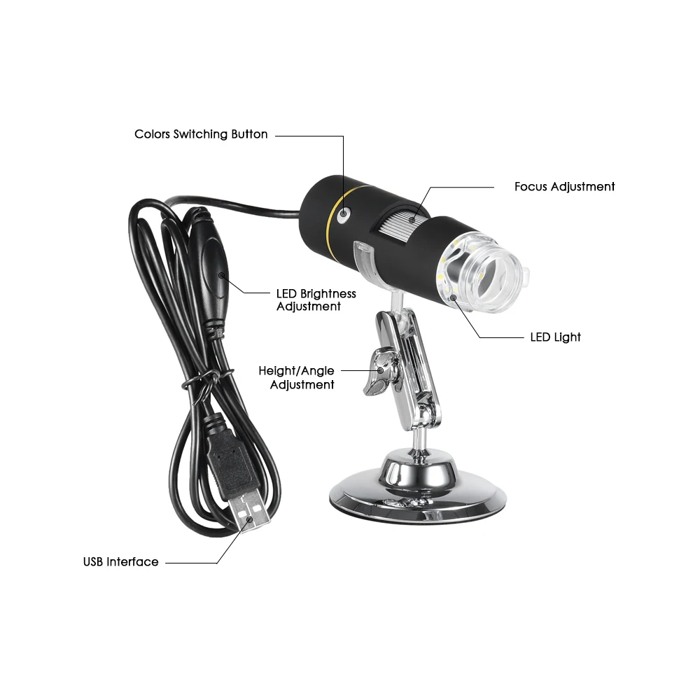 USB микроскоп 1000X цифровой микроскоп с функцией OTG Камера Эндоскоп 8-светодиодный светильник увеличительное стекло лупа с подставкой