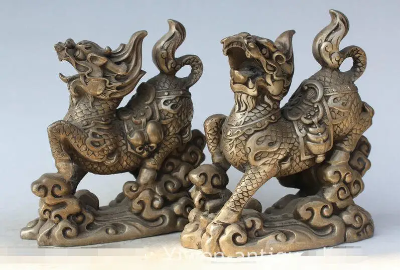 7 &quotКитайский Фэншуй Серебряный Дракон чудовище богатство Кайлин Чи Лин Qilin