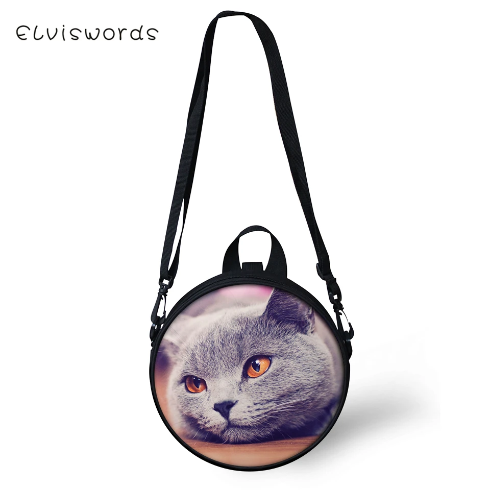 ELVISWORDS модные женские сумки через плечо круглой формы с рисунком маленьких кошек