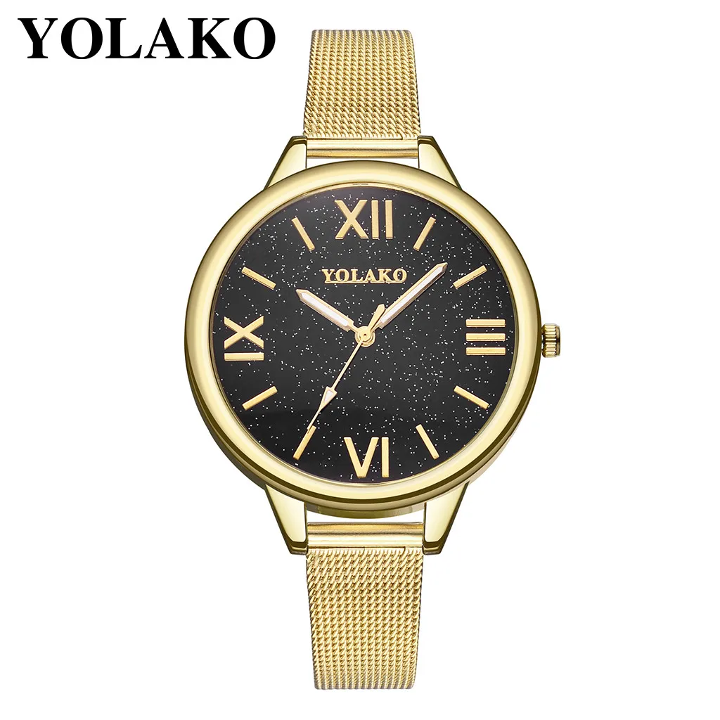 YOLAKO/новые женские модные часы с большим циферблатом из розового золота сетчатые