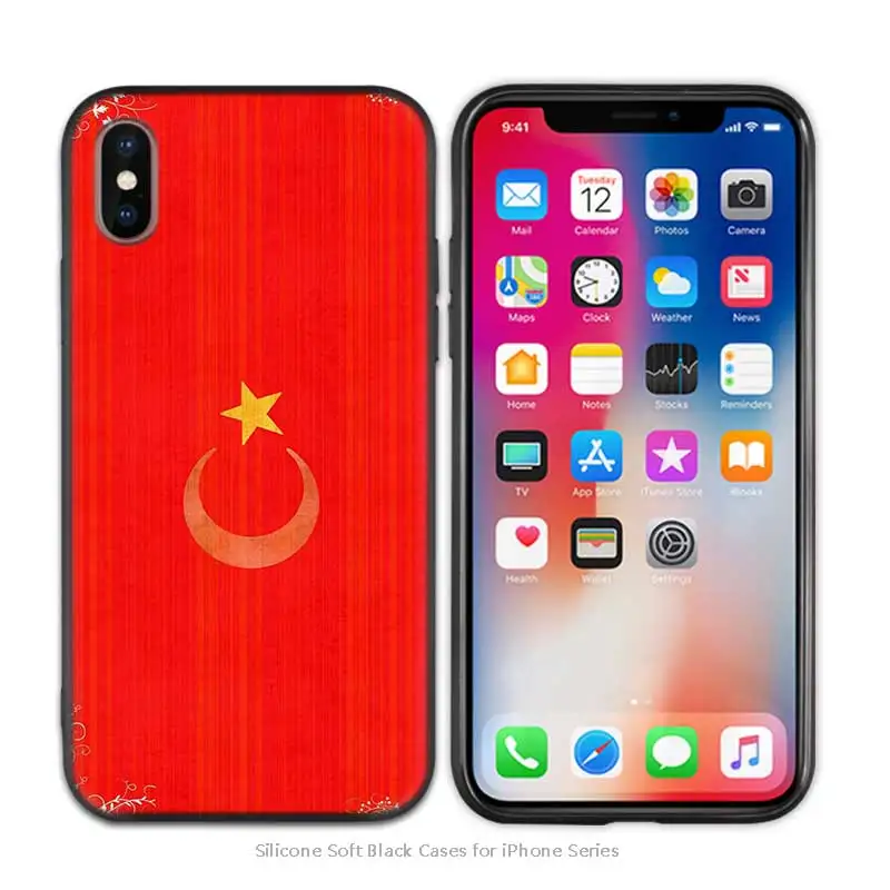 A010 Turkey Turkish Flag Black Scrub Anti-knock TPU Silicone Case Cover for iPhone X XS XR XS 11 11Pro Max 7 8 6 6S 5 5S SE Plus - Цвет: A010