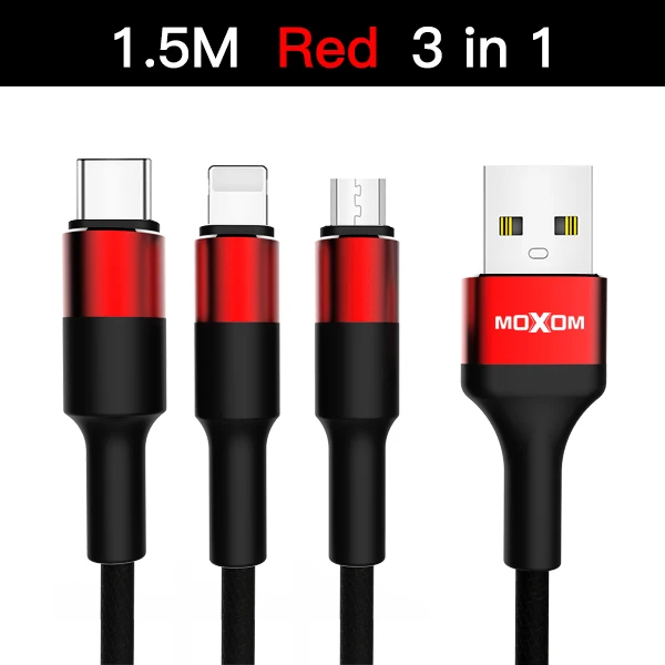 CC-53R MOXOM 3 в 1 2 м 3 м USB кабель для мобильного телефона Micro usb type C зарядный кабель для iPhone зарядный кабель Micro зарядный usb-шнур - Цвет: CC-53R