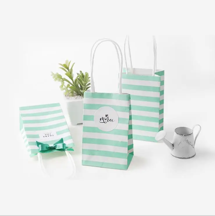 

50PCS Mini Portable Striped Gift Bag with Handle Party Paper Shopping Hand Bags Party Table Decors Bags