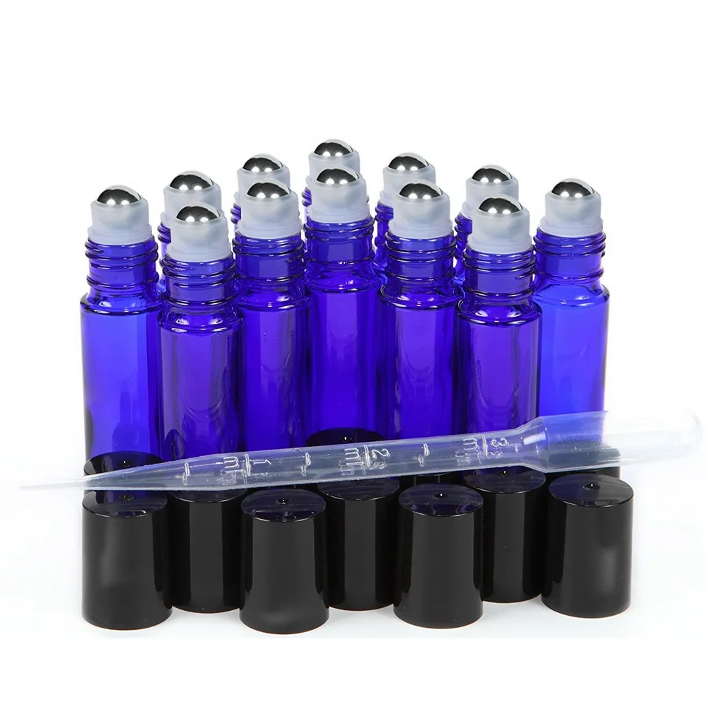 Roller Bottles Empty Cobalt Blue Glass With Stainless Steel Roll On Ball For Perfume Essential Oils
