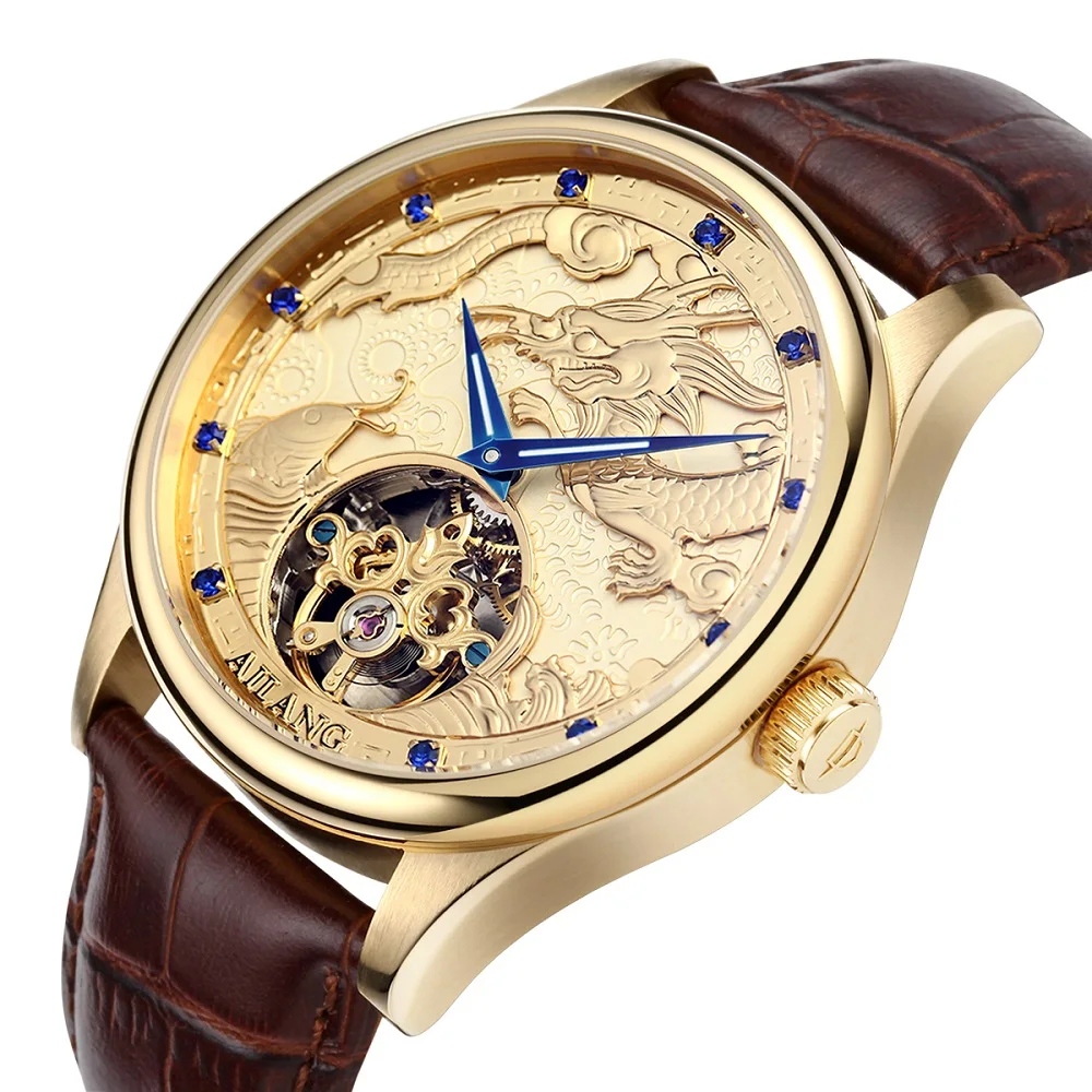 AILANG часы высокого качества Malone мемориальные часы Tourbillon механические часы ремень, мужские золотые часы