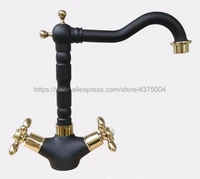 black oil rubbed bronze gold color brass bathroom basin faucet double cross handle single hole hot and cold tap nnf808