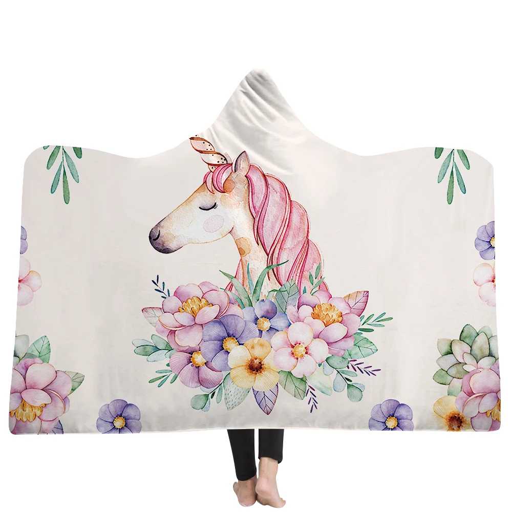 EHOMEBUY Hooded Blanket 3D Colored Unicorn Printing Home Wearable Portable For kid Adult Cartoon Cute | Дом и сад