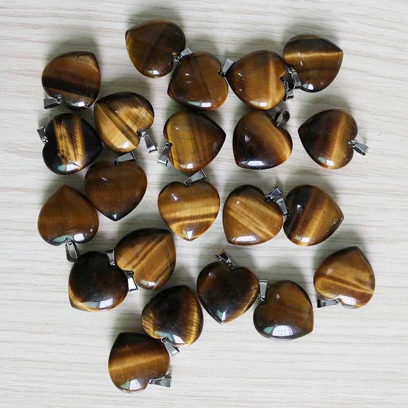 

Free Shipping Charms New 10Pcs Wholesale Fashion High Quality Natural Tiger Stone 25mm Heart Pendants For Jewelry Making