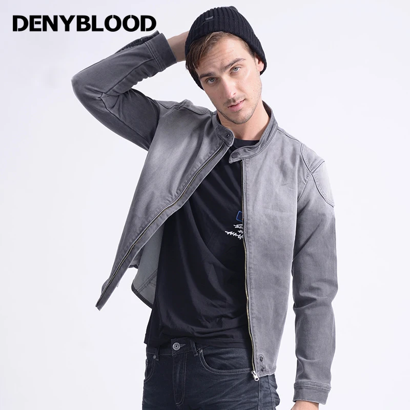 Denyblood джинсы мужские трикотажные джинсовые куртки Выбеленные темные серые джинсы куртка дизайн мужские куртки пальто Европейский 1080