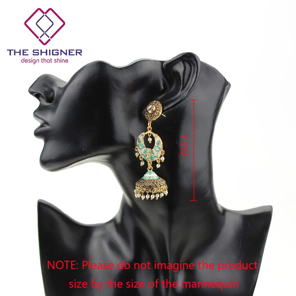 SHIGNER Индийские Традиционные ювелирные изделия chandali Jhumka Jhumki серьги с эмалью Meenakari кундан жемчуг висячие серьги