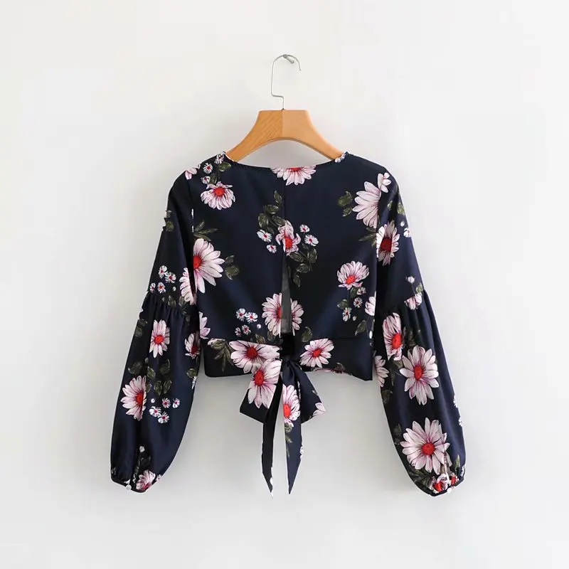 Весна 2020 Новое поступление женские короткие Блузы с цветочным принтом тонкие