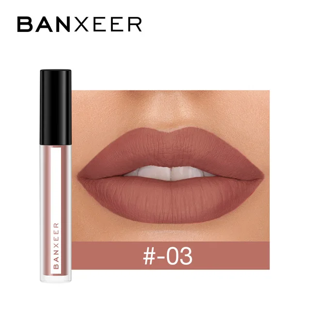 03 BANXEER 8 цветов Матовая жидкая помада долговечная Водонепроницаемая бархатная текстура губная помада телесного Красного Цвета Косметика для макияжа губ - Цвет: 03