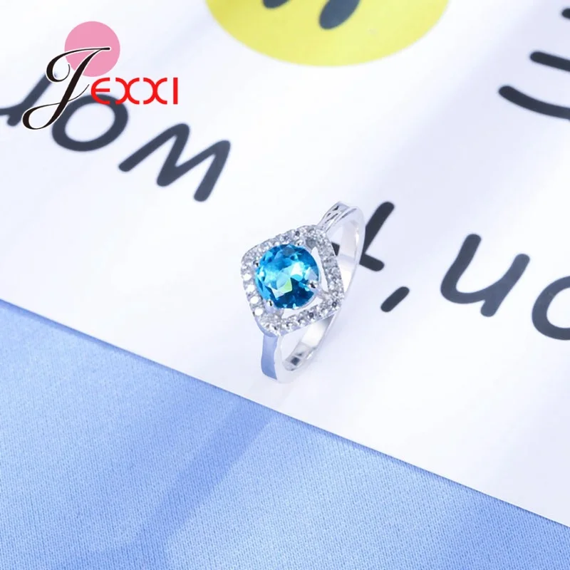 

Five Colors Fashion Elegant 925 Sterling Silver Dazzling Rhombus Shaped Ring Clear CZ Wedding Jewelry for Women