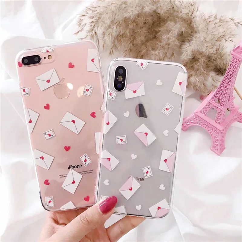 Милый мультфильм сердце конверт/животных/цветы/девочек узор Прозрачный чехол