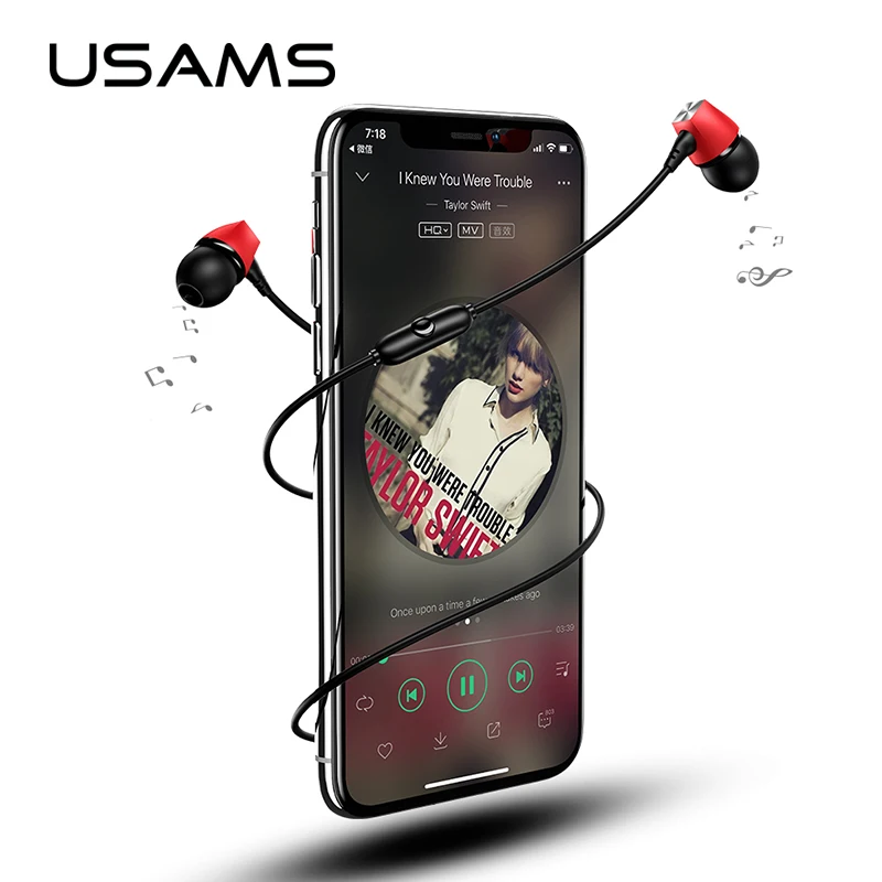 USAMS 3 5 мм наушники вкладыши AUX с микрофоном проводное управление для iphone samsung Xiaomi