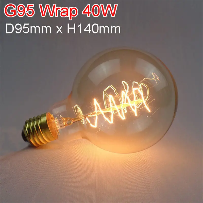 G95 Wrap 40W CLAITE марочные шарики edison подвесной светильник в стиле ретро лампа накаливания E27 40 Вт/60 Вт 220 В Ретро лампа накаливания лампочки для подвесного светильника - Цвет: G95 Wrap 40W
