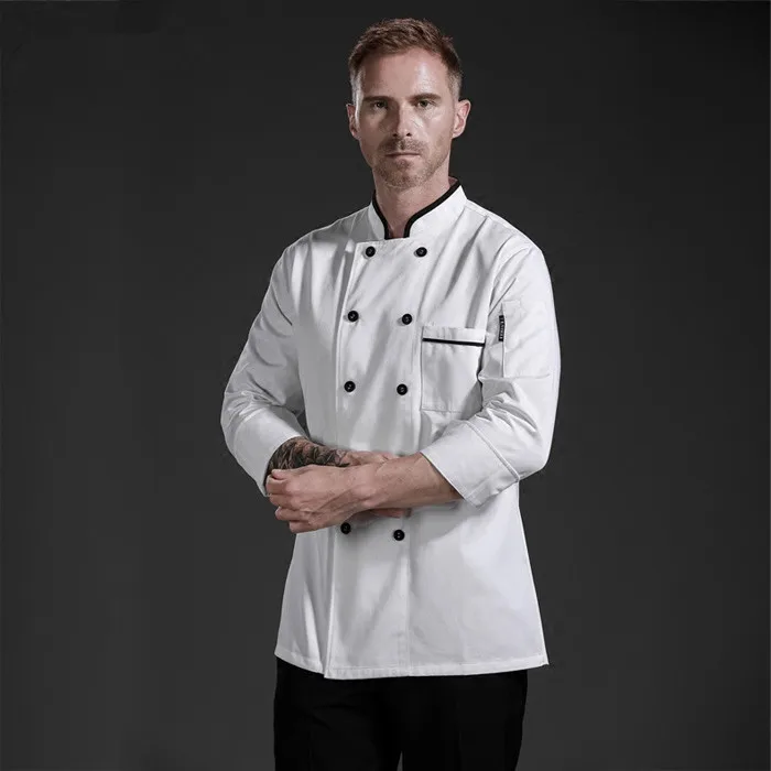 Бесплатная доставка одежда шеф-повара 2018 белая форма с длинным рукавом куртка