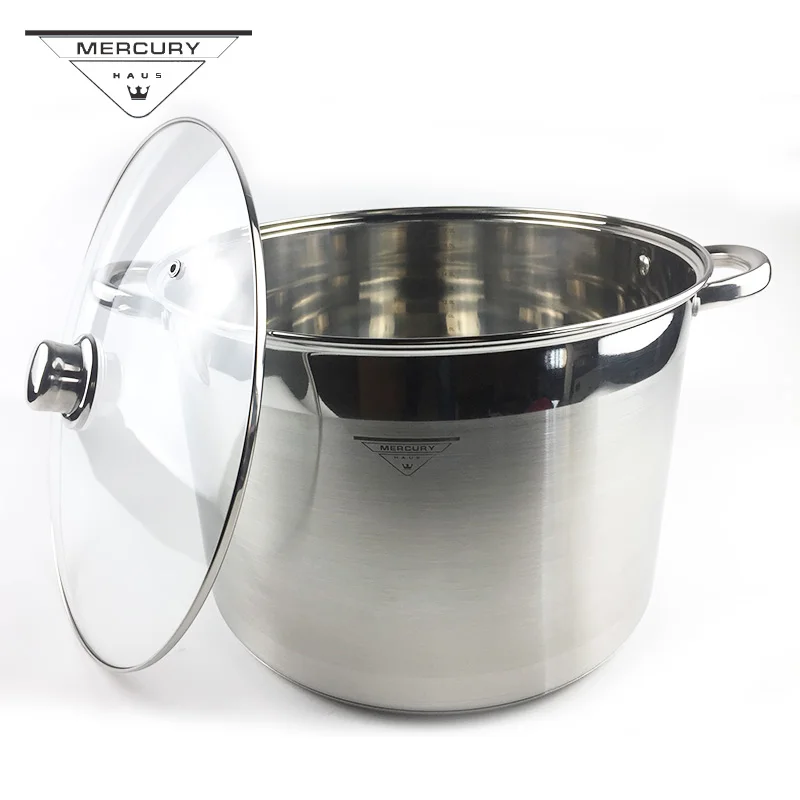 Глубокая кастрюля для супа из нержавеющей стали 7L 18.5L со стеклянной крышкой и