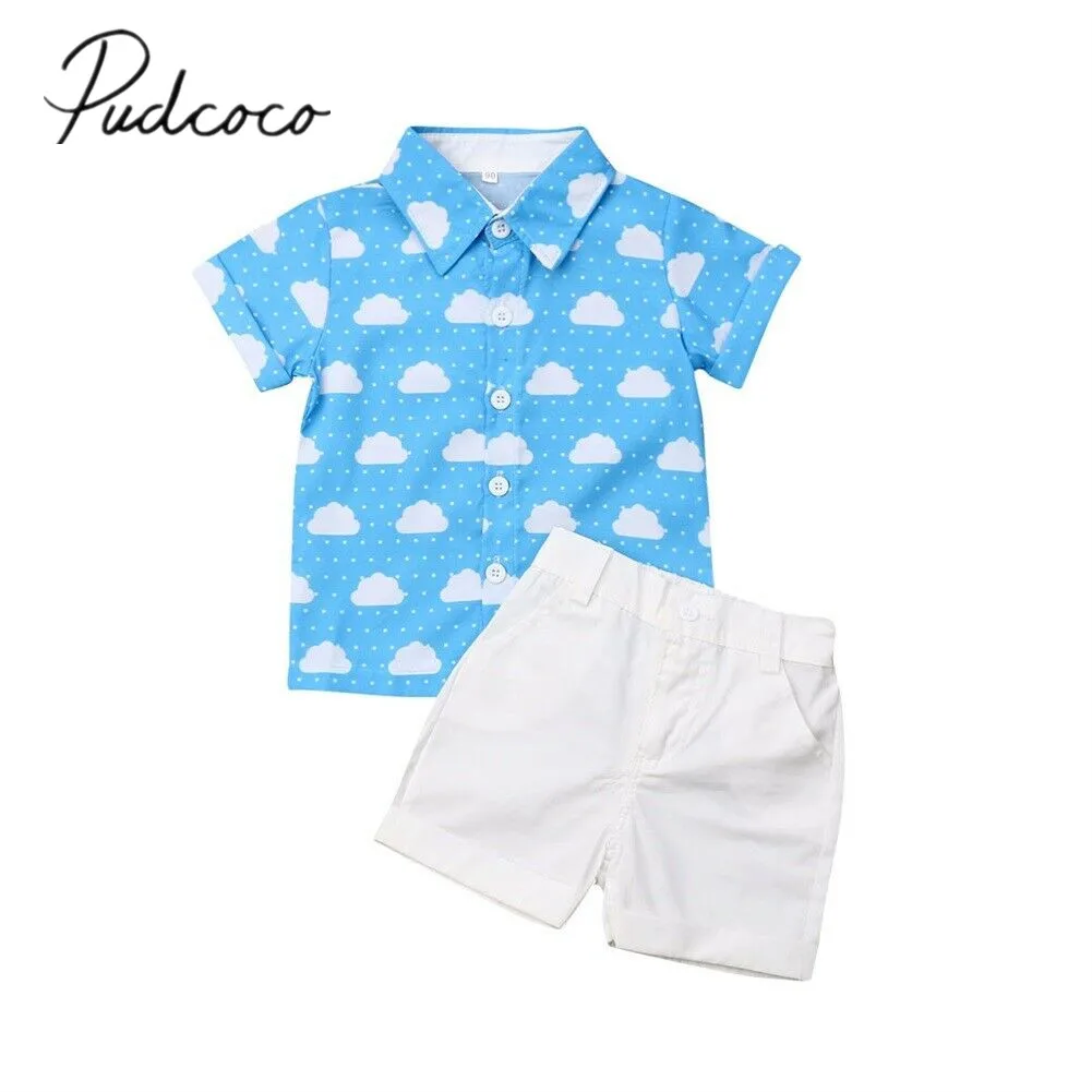 2019 Baby Summer Clothing Kids Boys Casual Clothes Cloud Print T Shirt Short Sleeve Tops+Shorts Bottoms 2pcs/Set Outfits 1-6T | Детская