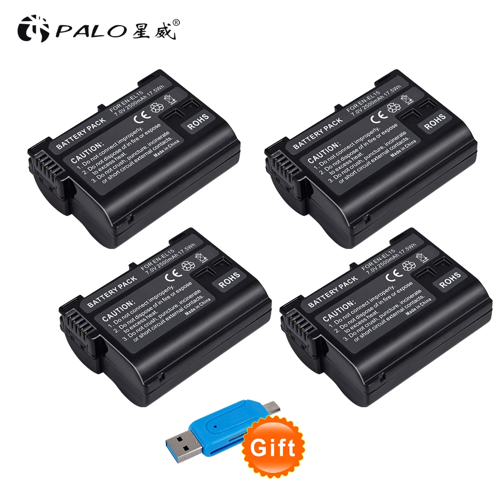 

Palo 4pcs 2500mAh EN-EL15 Li-ion battery ENEL15 decoded Camera Battery For Nikon DSLR D600 D800 D800E D810 D7000 D7100 D7200 V1