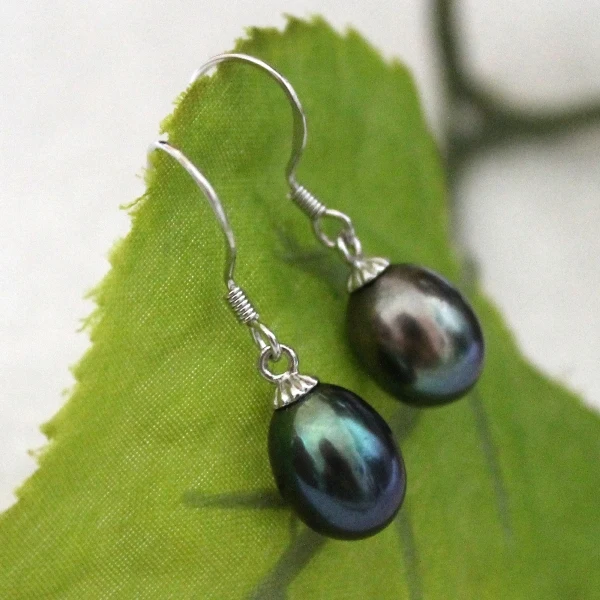 Новый черный пресноводный жемчуг капли воды кулон серьги ожерелье комплект