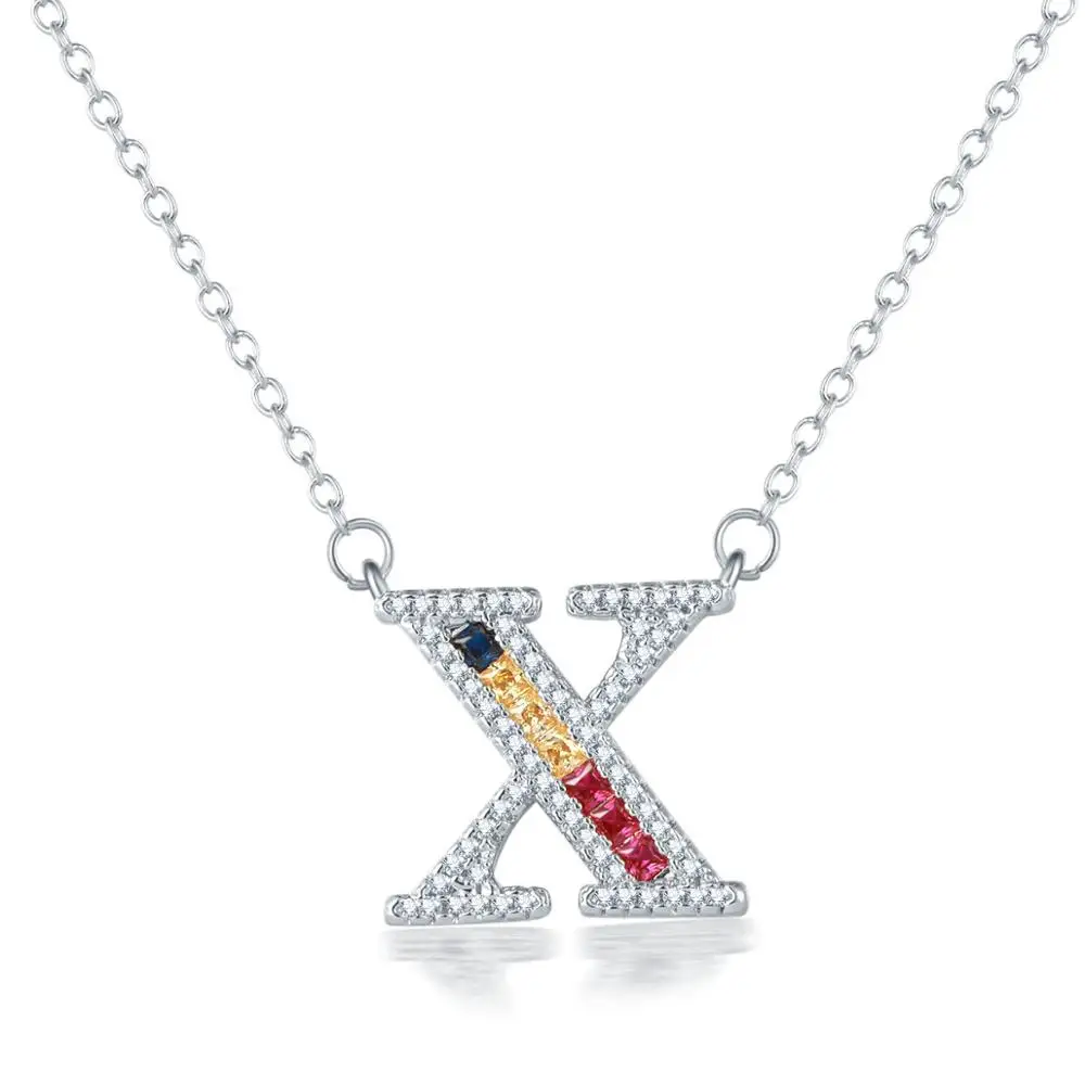 Color X UMODE, новинка, модные микро радужные CZ кубические циркония, A-Z, инициалы, буквы, подвески, ожерелья для женщин, ювелирные изделия UN0363A - Окраска металла: Color X